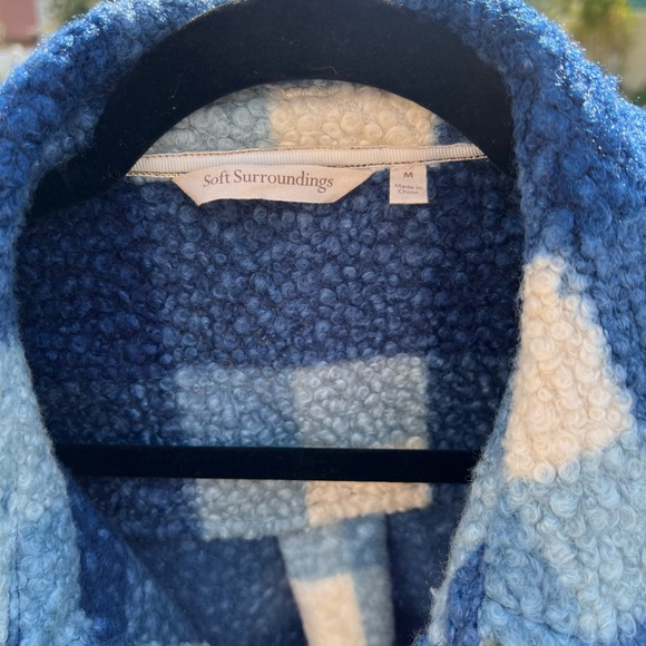 Soft surroundings blue plaid dealto shacket with pockets size medium - Picture 10 of 14